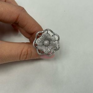 Suzy Levian Sterling Silver White Cubic Zirconia Flower Ring NWT